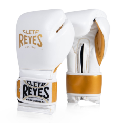 Боксерские перчатки Cleto Reyes на липучке - бело-золотые